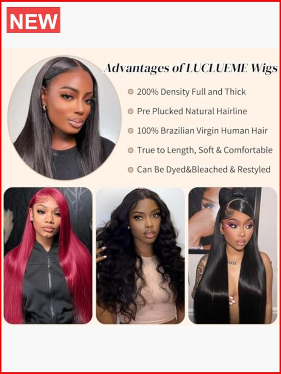 38 Inch Straight Human Hair Wig, 200 Density 13x6 HD Lace Front Wig, Pre main image 4